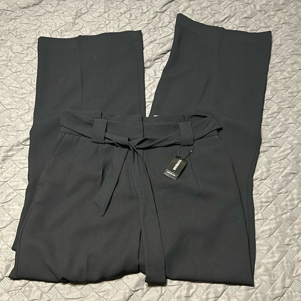 Express wide leg high rise black paper bag dress pants Small NWT